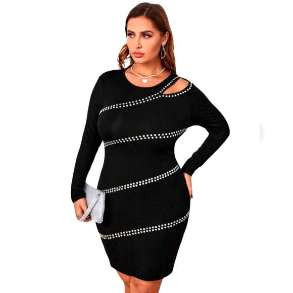 ❤️HP❤️NWT Sexy Black Bodycon Dress with Rhinestone Detail❤️Size 12 (0XL) - Picture 4 of 5